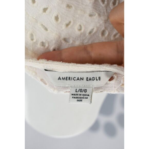 American Eagle Lace Button Up Top Lace Ruffle Boho Long Sleeve Cream Large - Picture 7 of 12